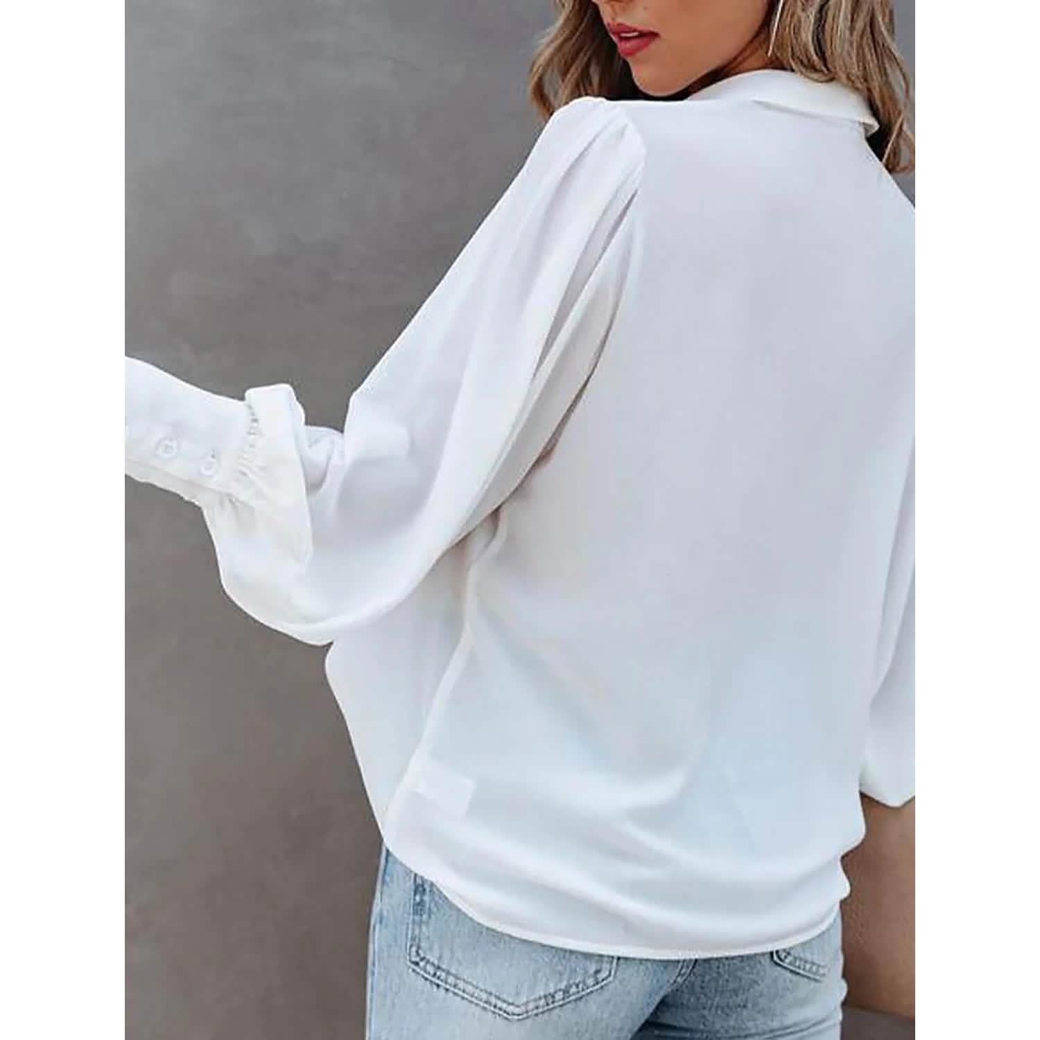 Womens Blouse Shirt Plain Button Long Sleeve