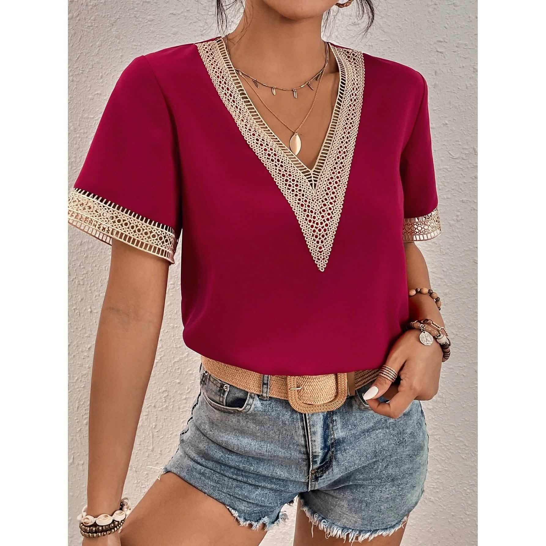 Women's Contrast Guipure Lace Blouse