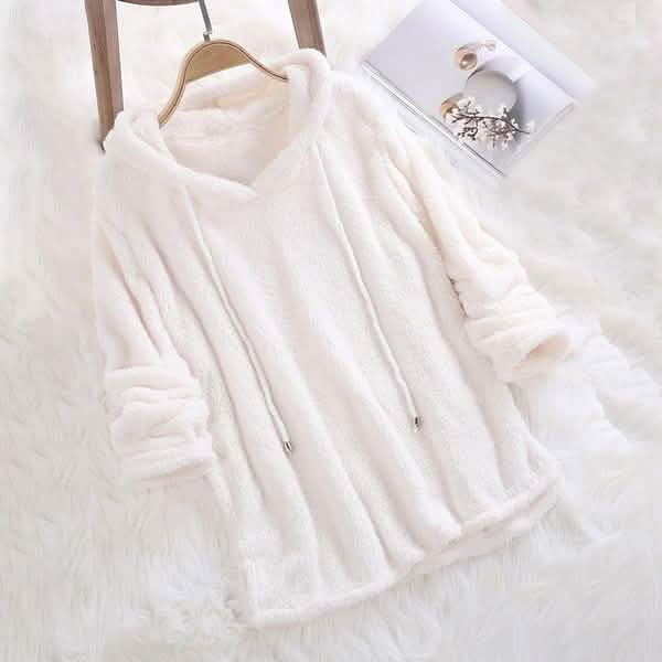 Women's Fleece Hoodie Solid Color Long Sleeve Sweatshirt