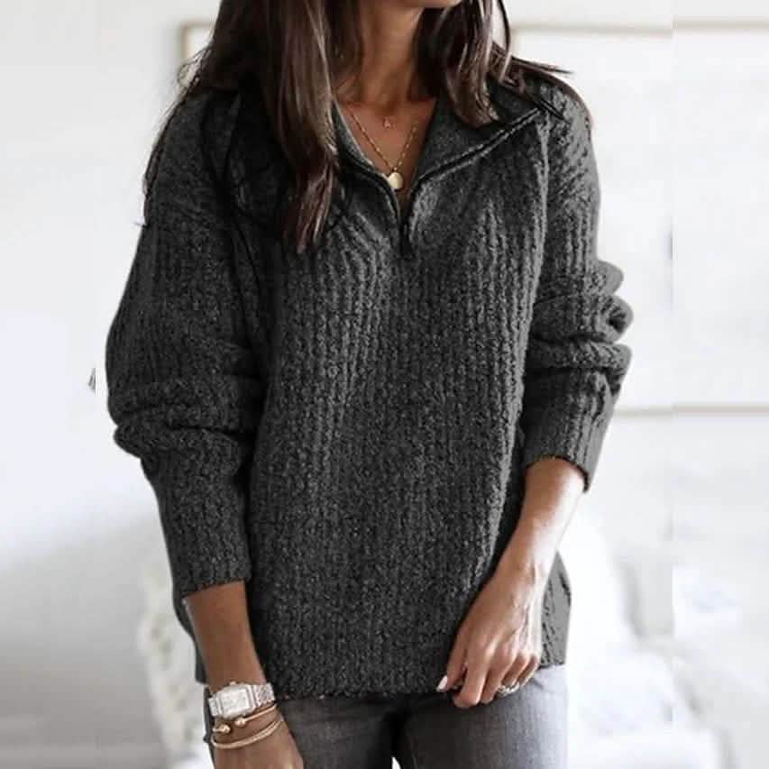 Women's Pullover Sweater Zipper Solid Color Basic Casual Long Sleeve Sweater Cardigans